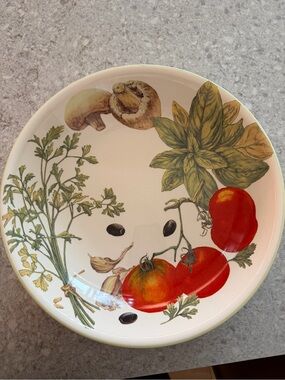 Williams Sonoma Tomato & Herb Ceramic pasta serving bowl Red and Green